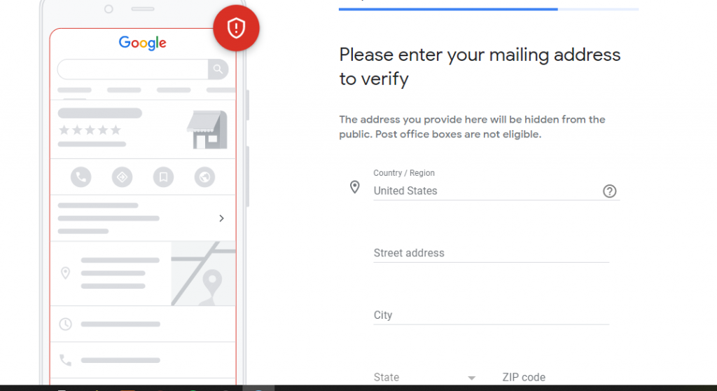 Entering your info to verify your business in Google Business